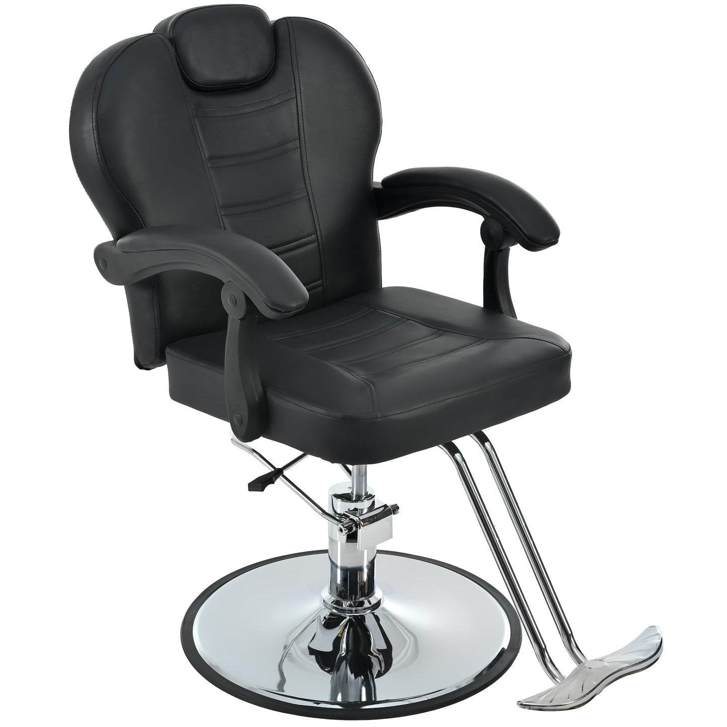 Merax Classic Reclining Barber Salon Chair for Hair Stylist with Heavy Duty Hydraulic Pump, 360° Rotation, Tattoo Chairs Shampoo Beauty Salon Equipment, Black