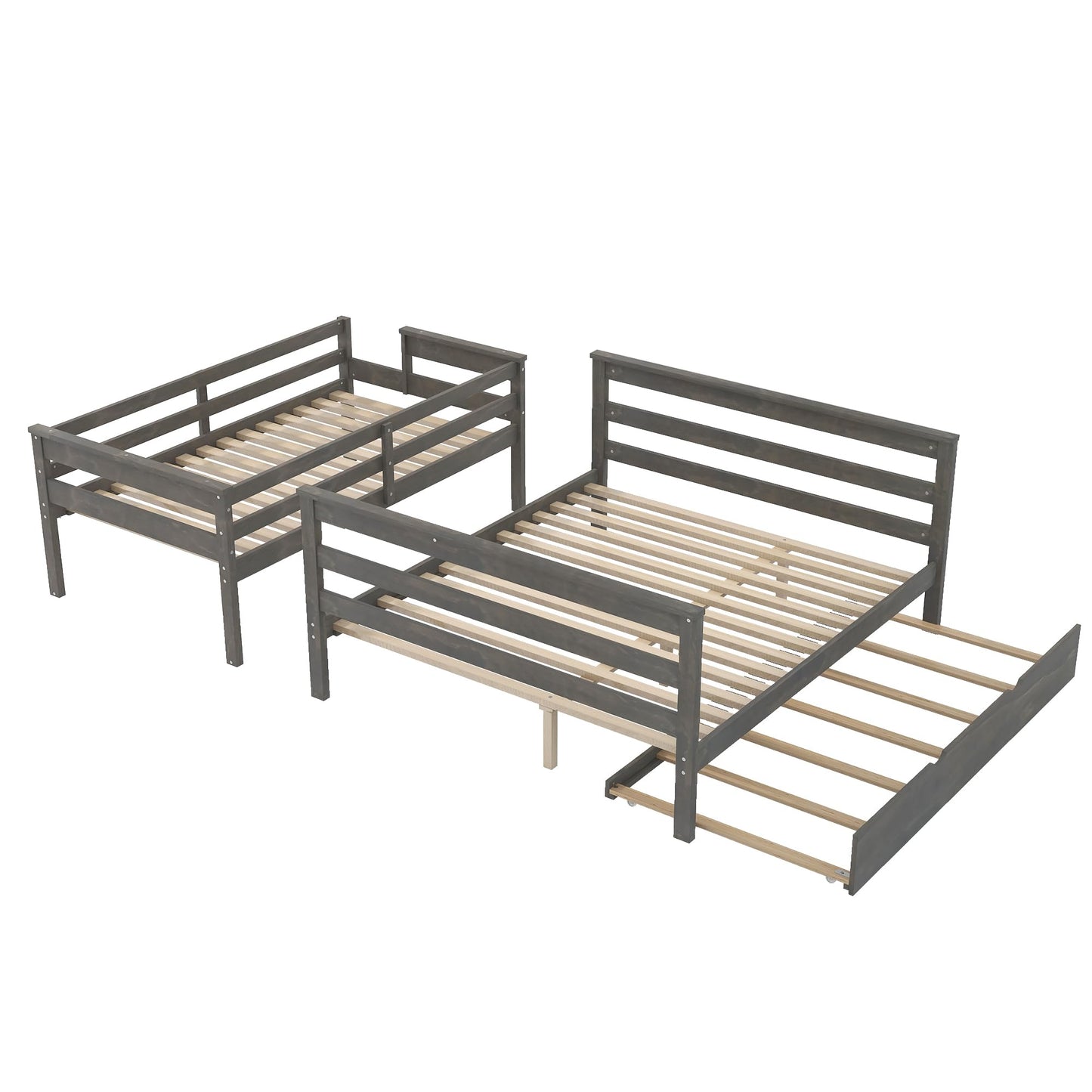 Merax Twin XL Over Queen Bunk Bed Wood Detachable Bunk Bed with Trundle & Ladder, Multifunction Bunk Bed,Can be Separated into 3 Beds, No Box Spring Needed,Space Saving,Gray