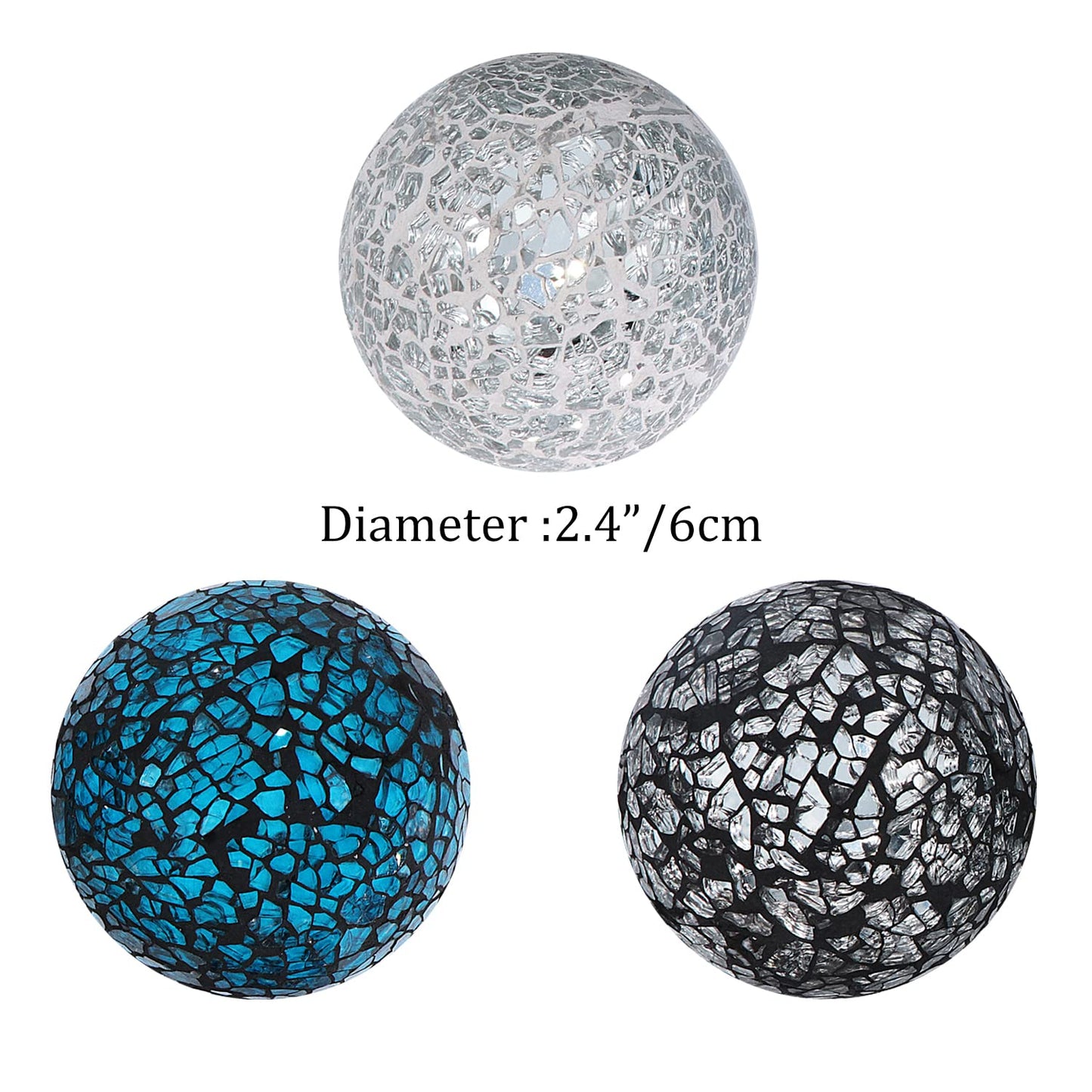 Kunjocy 6 Pieces Decorative Glass Balls 2.4" Small Mosaic Sphere Decorative Orbs Centerpiece Balls for Bowls, Vases, Dining Table Decor, Diameter 2.4 Inches (B, 6)