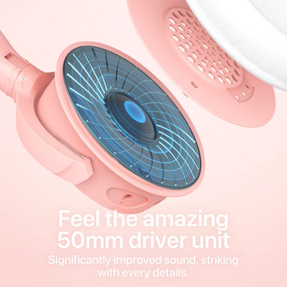 YOWU RGB Cat Ear Headphone 4, Upgraded Wireless & Wired Gaming Headset with Attachable HD Microphone -Active Noise Reduction, Dual-Channel Stereo & Customizable Lighting and Effect via APP (Pink)