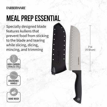 Farberware Edgekeeper 7-Inch Santoku Knife, High Carbon-Stainless Steel Kitchen Knife with Self-Sharpening Blade Cover,