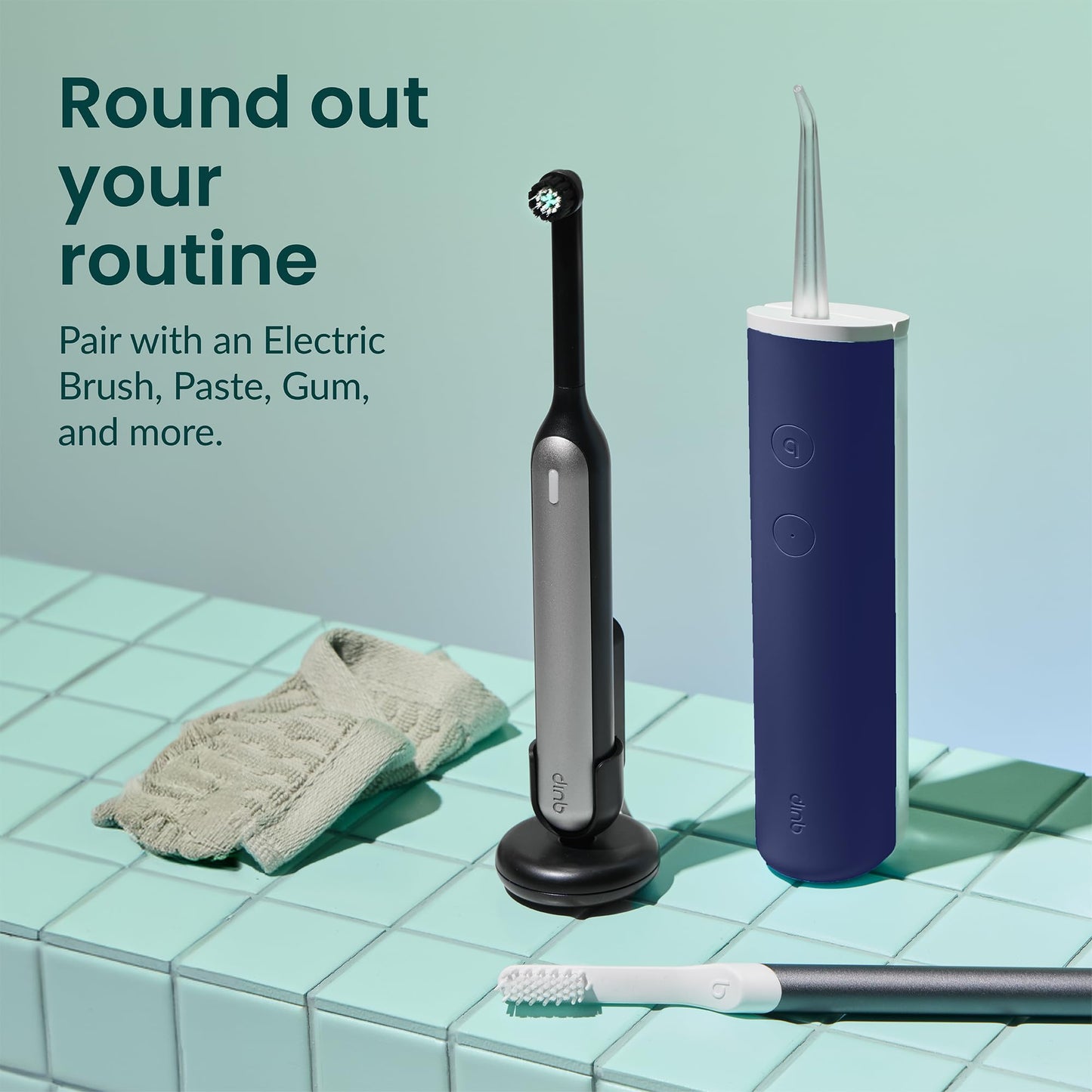 quip Water Flosser with Replacement Tip - Cordless Water Flosser with Adjustable Pressure - Teeth Cleaner Pick with 360 Degree Rotating Replaceable Tip - Midnight Blue
