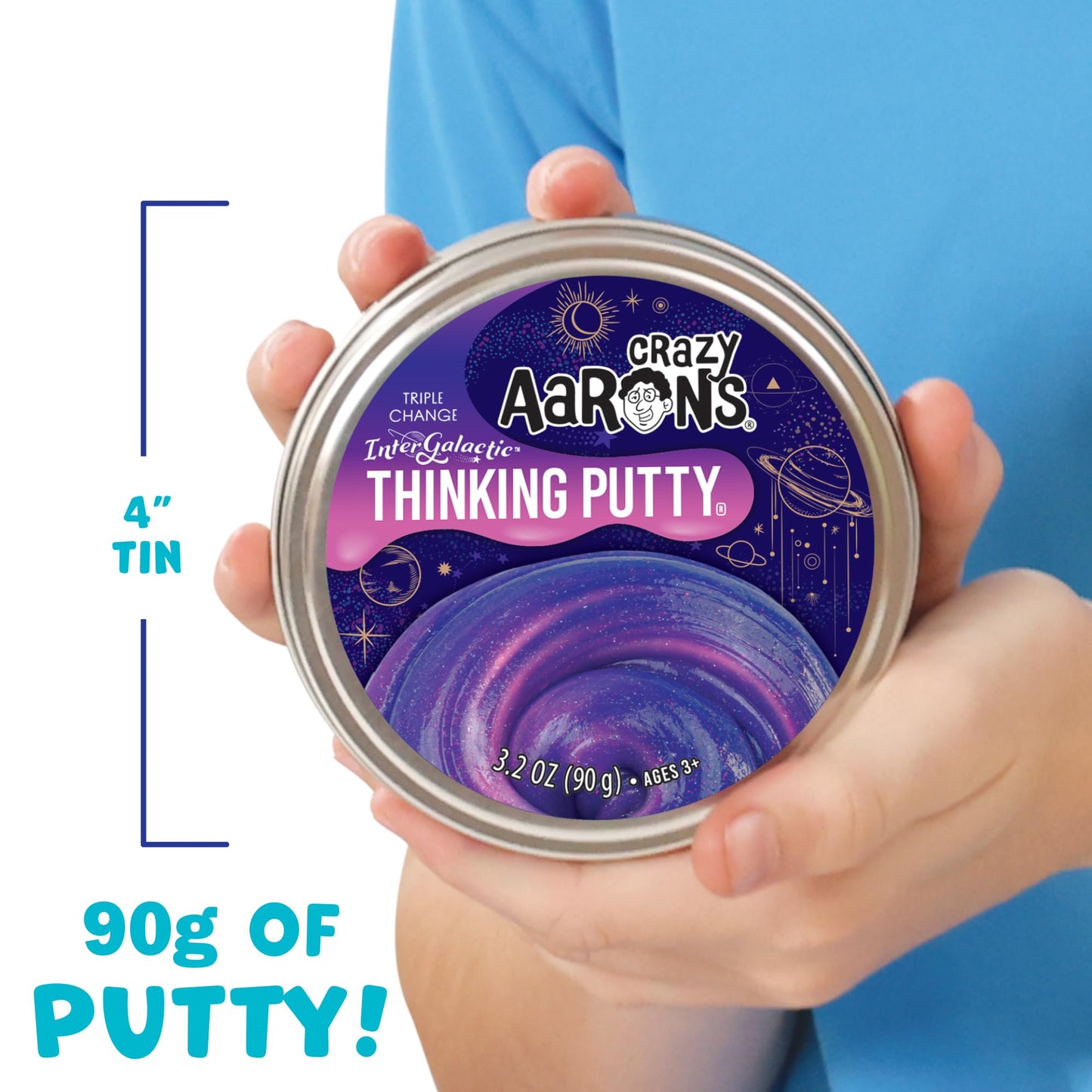 Crazy Aaron's Thinking Putty - Intergalactic - Triple Color Changing Putty for Kids and Adults in a 4" Tin - Creative and Endless Fun, Stress Relief Therapy Toys, Never Dries Out - Made in USA