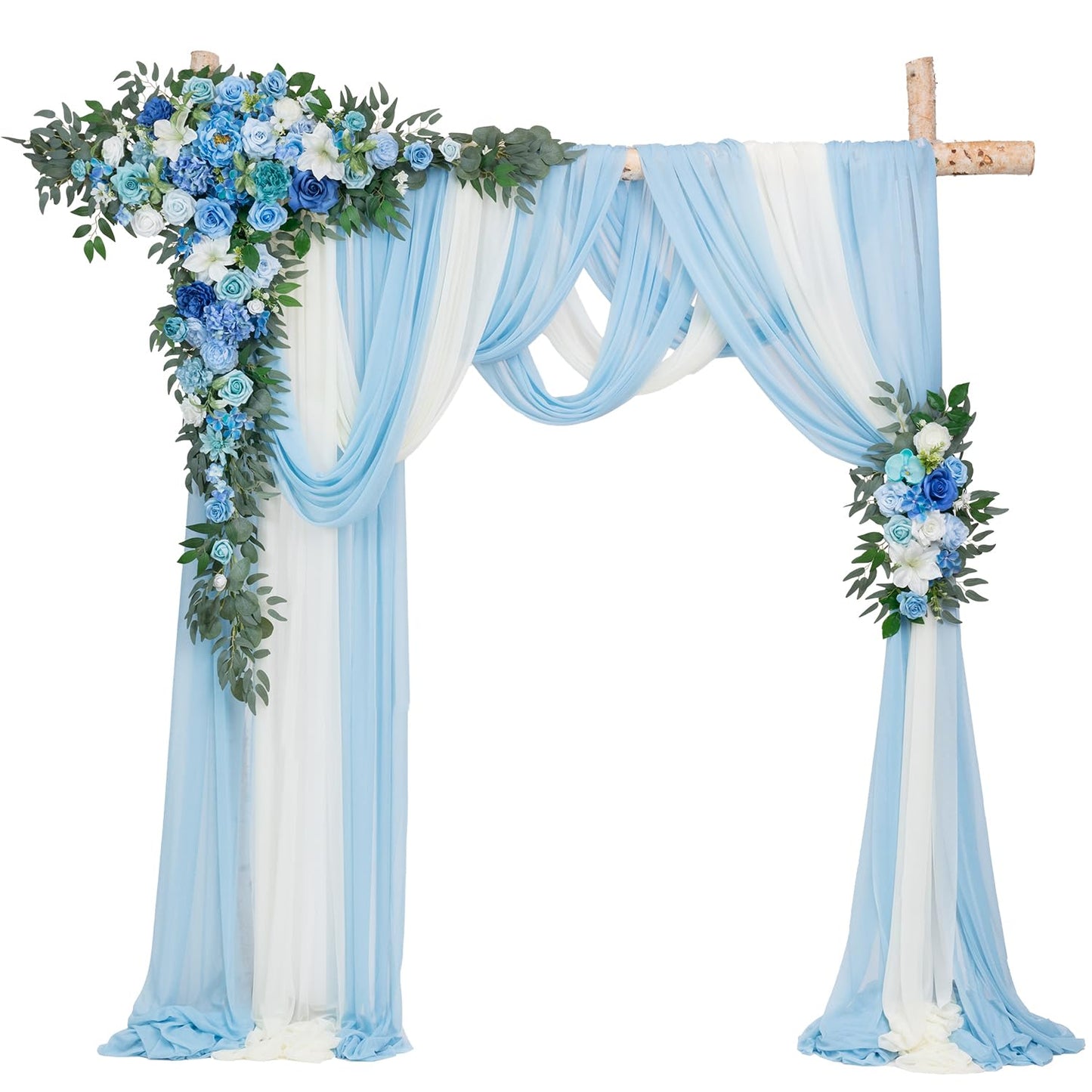 TINGE TIME Wedding Arch Flowers Kit - Deluxe 5pcs Artificial Floral Swag with 3 Sheer Drapes, Realistic Silk Flower Arrangements for Wedding Ceremony Arbor Backdrop Reception Party Home Decor