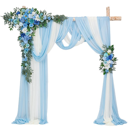 TINGE TIME Wedding Arch Flowers Kit - Deluxe 5pcs Artificial Floral Swag with 3 Sheer Drapes, Realistic Silk Flower Arrangements for Wedding Ceremony Arbor Backdrop Reception Party Home Decor