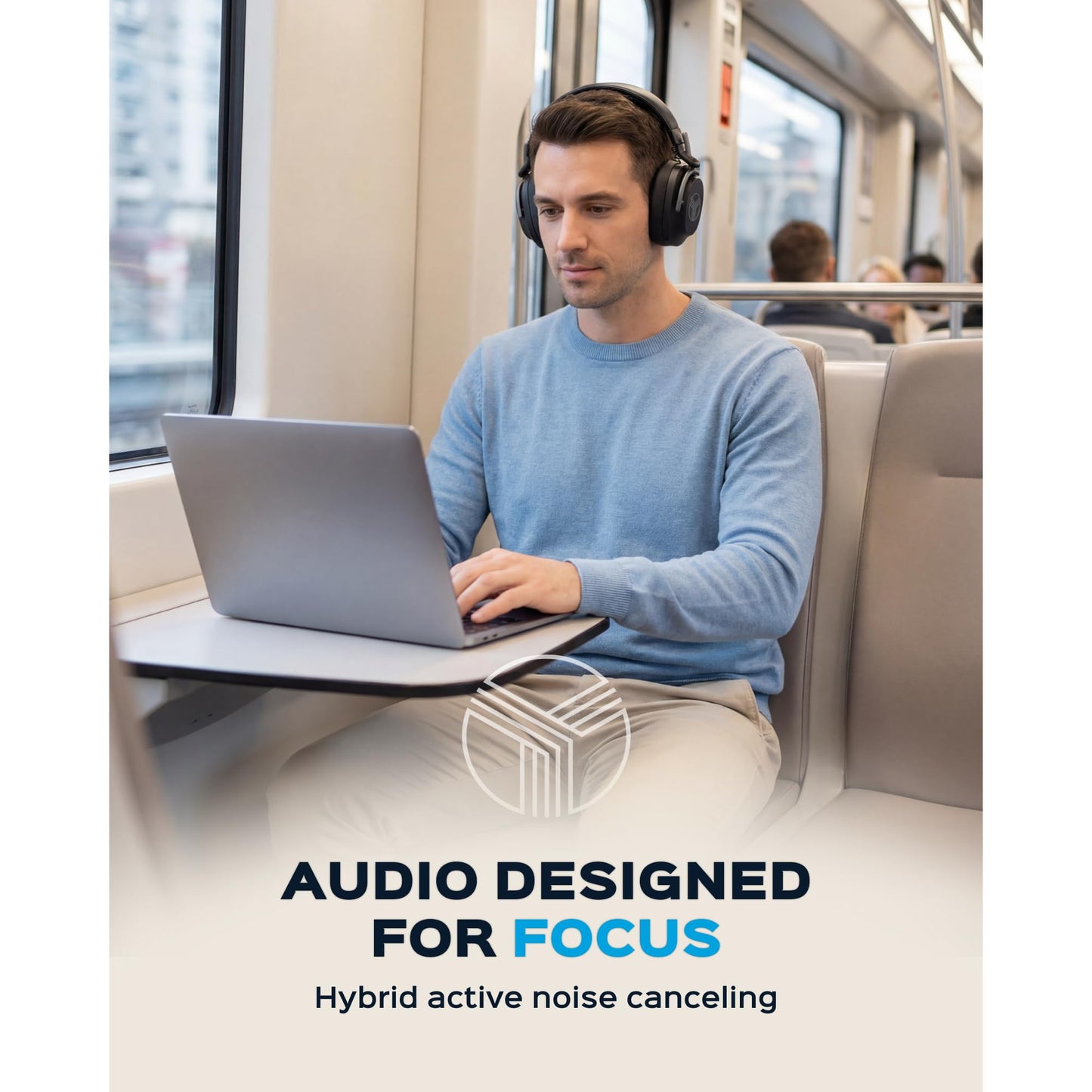 TREBLAB Bluetooth Headphones Over The Ear, Noise Cancelling, Hybrid ANC, 64H Battery, IPX4, Foldable Wireless Headphones with Mic, Lightweight, Work and Travel – U5