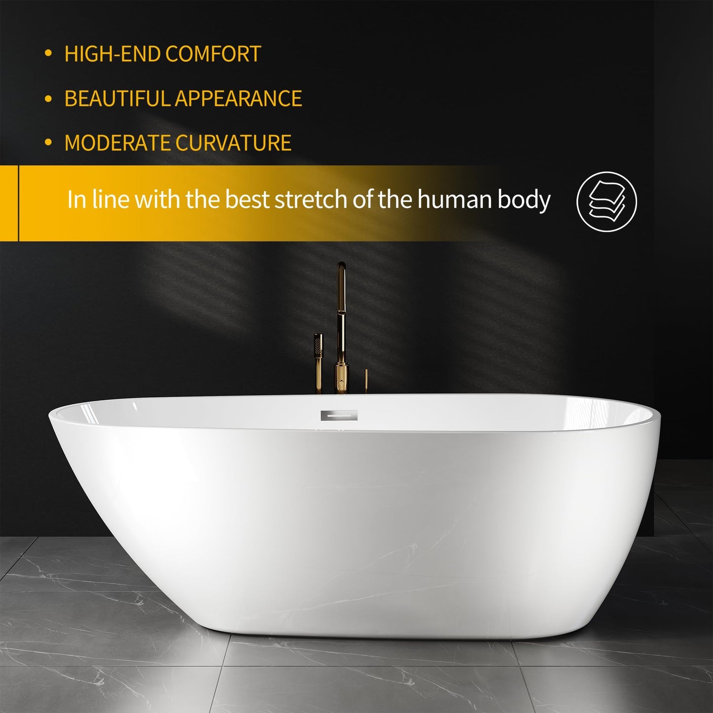 GarveeLife 67'' Acrylic Freestanding Bathtub, Soaking Bathtub with Deep Ergonomic Design Matte Drain Overflow, cUPC Certified, Double-Walled Insulation, Easy Install and Safe Use, White