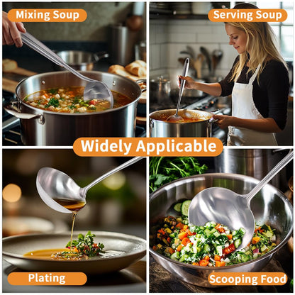 Deep Stainless Steel 13.7 Inches Newness Soup Ladle,[Rustproof, Heat Resistance, Integral Forming]Resilient 304 Stainless Steel Soup Spoon with Vacuum Ergonomic Round Handle, Cooking Spoon for Kitchen