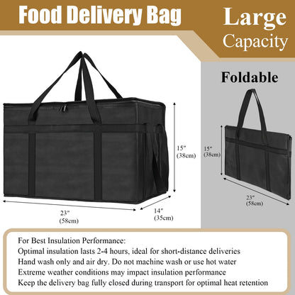 PEASUG Insulated Bags for Food Delivery, XXXL Pizza Delivery Bags, Large Capacity Cooler Bag Keep Food Warm for Grocery Shopping and Catering, Foldable, Heavy-Duty (Black)