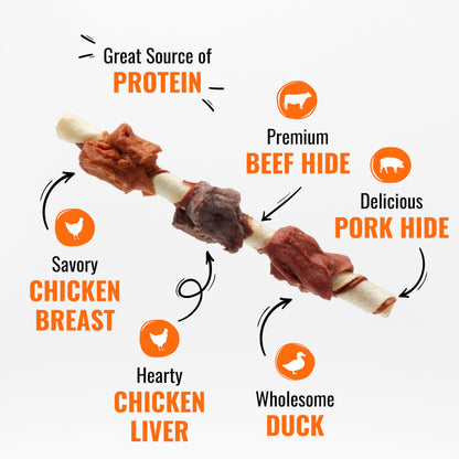 Good ‘n’ Fun Triple Flavor Kabobs Chews for All Dogs, 24 Ounces, Treat Your Dog to Chews Made from Beef Hide, Real Chicken, Pork Hide, Duck and Chicken Liver