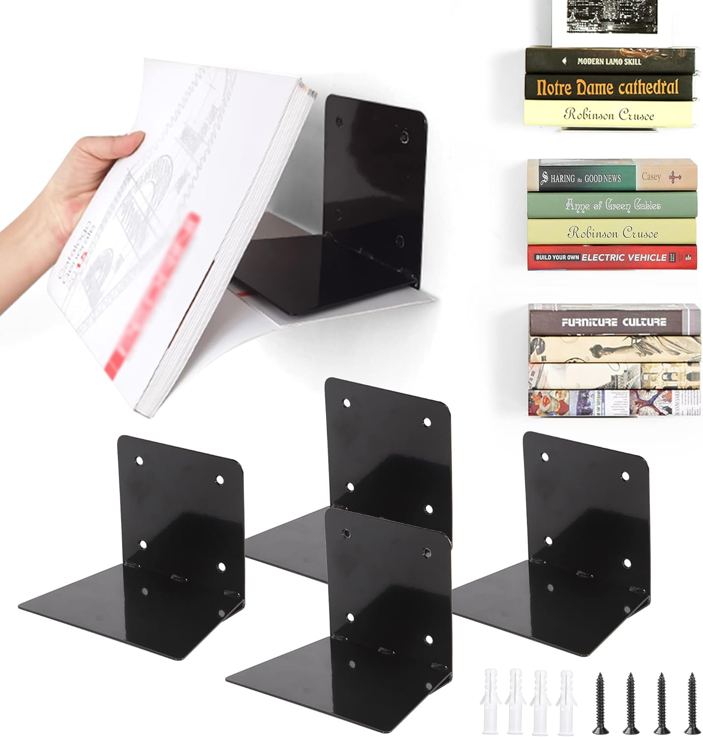 4-Pack STO STO Floating Bookshelves for Wall, Invisible Wall-Mounted Bookshelves, Multifunctional Walls Shelves