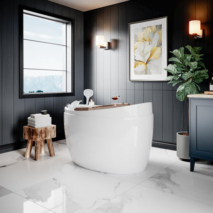 Empava Whirlpool Tub,48 in Freestanding Air Jetted Bathtub, Japanese Soaking Tub with Pre-Molded Seat, 36 Air Jets for Spa-Like Relaxation, Glossy White Luxury Acrylic Design