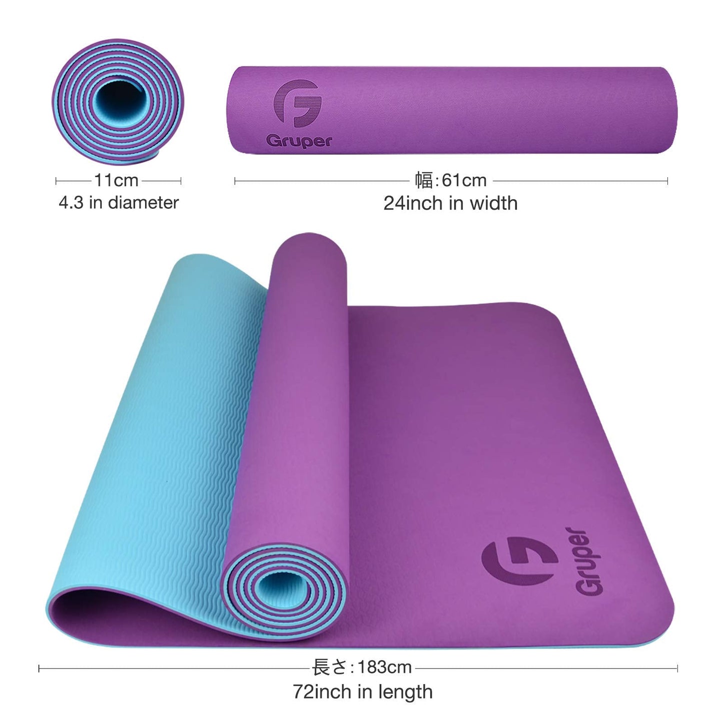 Gruper Yoga Mat Non Slip Thick 1/3'', Eco Friendly Fitness Exercise Mat with Carrying Strap,Pro Yoga Mats for Women,Workout Mats for Home, Pilates and Floor Exercises