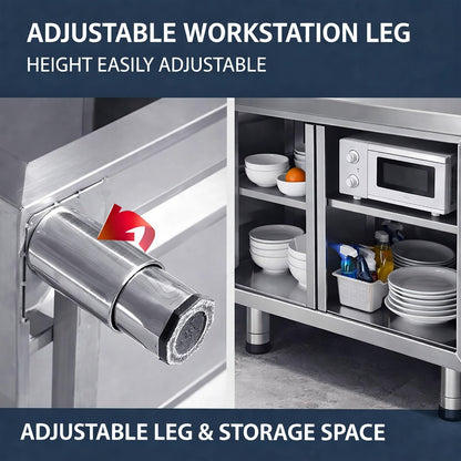 Stainless Steel Work Table, 39 in/42 in Commercial Food Prep Worktable, Heavy Duty Prep Worktable, Kitchen Cabinet Work Benches for Garage Restaurant, Home and Hotel(100x60x80cm/39.3x23.6x31.4in)