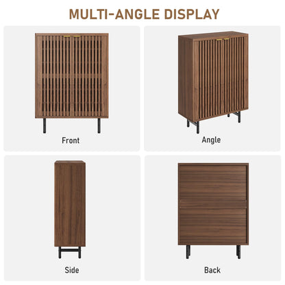 MilleLoom 6-Tier Shoe Cabinet with Doors, Wooden Shoe Storage Cabinet Organizer, Louvered Doors, Freestanding Narrow Entryway & Hallway Shoe Rack, Holds 24 Pairs, Dark Walnut