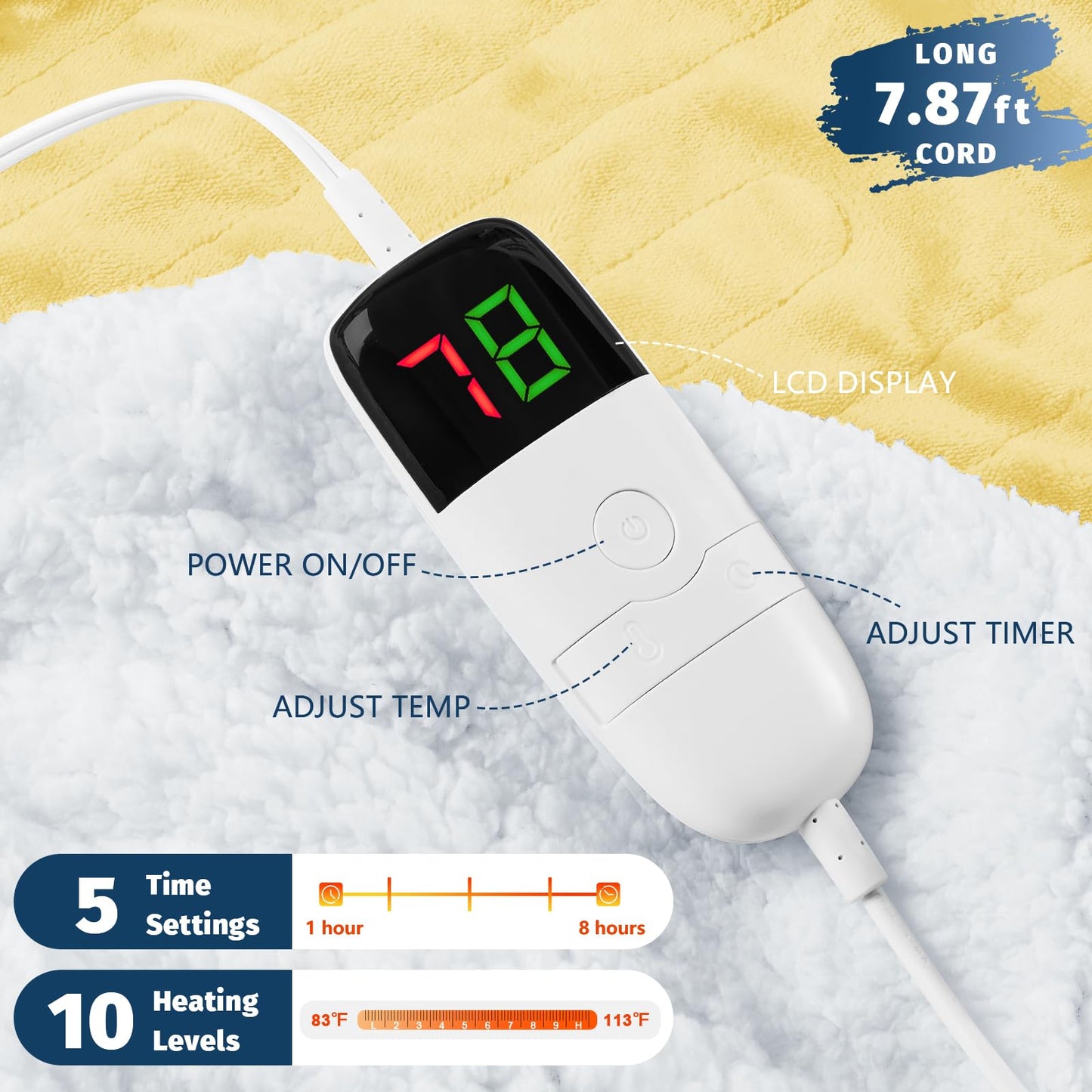 Heated Electric Blanket Queen Size - 84" x 90" Heating Blanket with Dual Control, 10 Heating Levels & 8 Hours Auto Off, Soft Warm Flannel Blanket, Christmas Birthday Gifts for Senior Grandma
