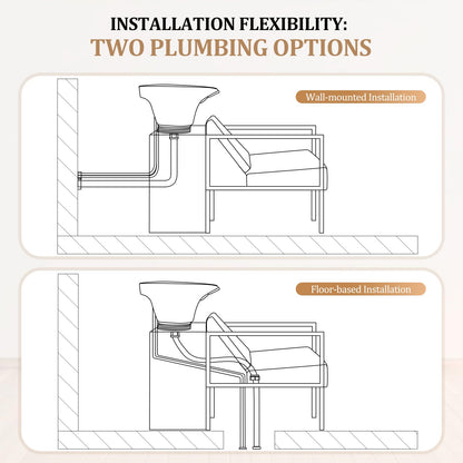 OmySalon Salon Shampoo Bowl and Chair, Hair Washing Station w/Tilting Sink & Storage Cabinet, Backwash Barber Chair for Barbershop Beauty Spa Massage Hairdressing