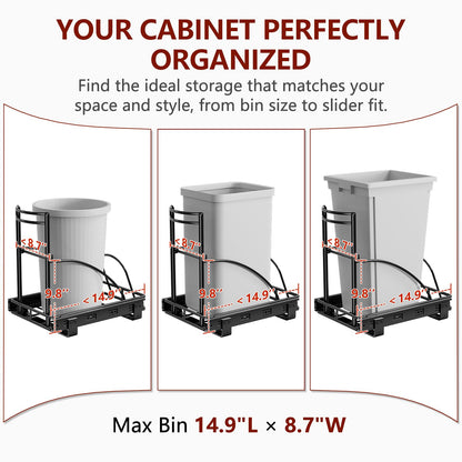ANASTA Under Sink Trash Can Pull Out Trash Hidden for 30-50 Qt 7-13 Gallon Garbage Can Under 13" Wx19 Dx17 H Cabinet, Black Pull Out Kit with Full Extension Slide for Kitchen and Bathroom, No Bin