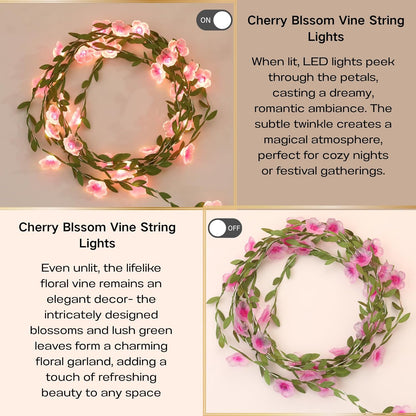 13ft 40 8 1 Pack Cherry Blossom Vine Lights LED Flower String Lights USB Plugin & Battery Operated Fairy Lights