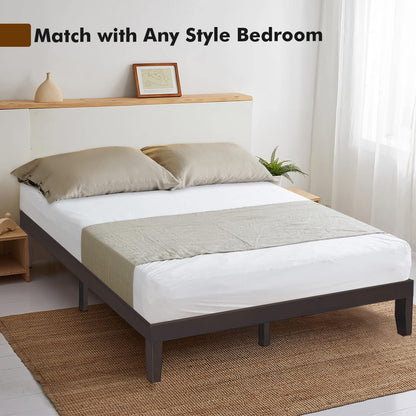 COSTWAY King Size Platform Bed Frame, 14 Inches Solid Rubber Wood Bed Mattress Foundation with Sturdy Slats Support, Easy Assembly Bed Frame for Home Hotel, No Box Spring Needed (Espresso, King)