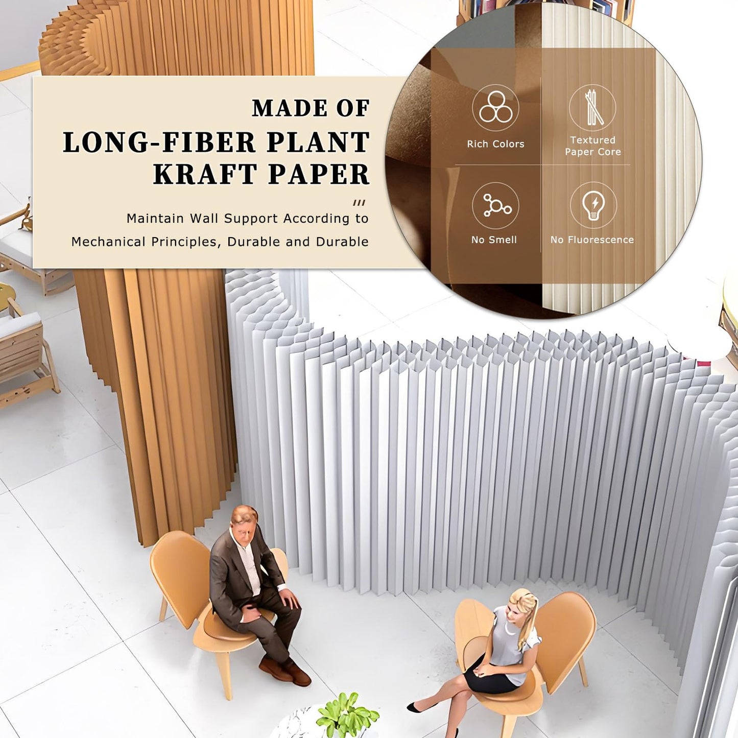 Paper Room Divider, Portable Room Dividers and Folding Privacy Screens, Divider for Room Separation, for Dorm Studio Office