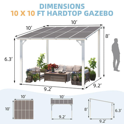 AECOJOY 10' x 10' Pergola Gazebo in White, Small Wall Mounted Pergolas and Gazebos on Clearance, Outdoor Patio Lean to Gazebo Metal Awnings for Deck, Porch, Backyard and More
