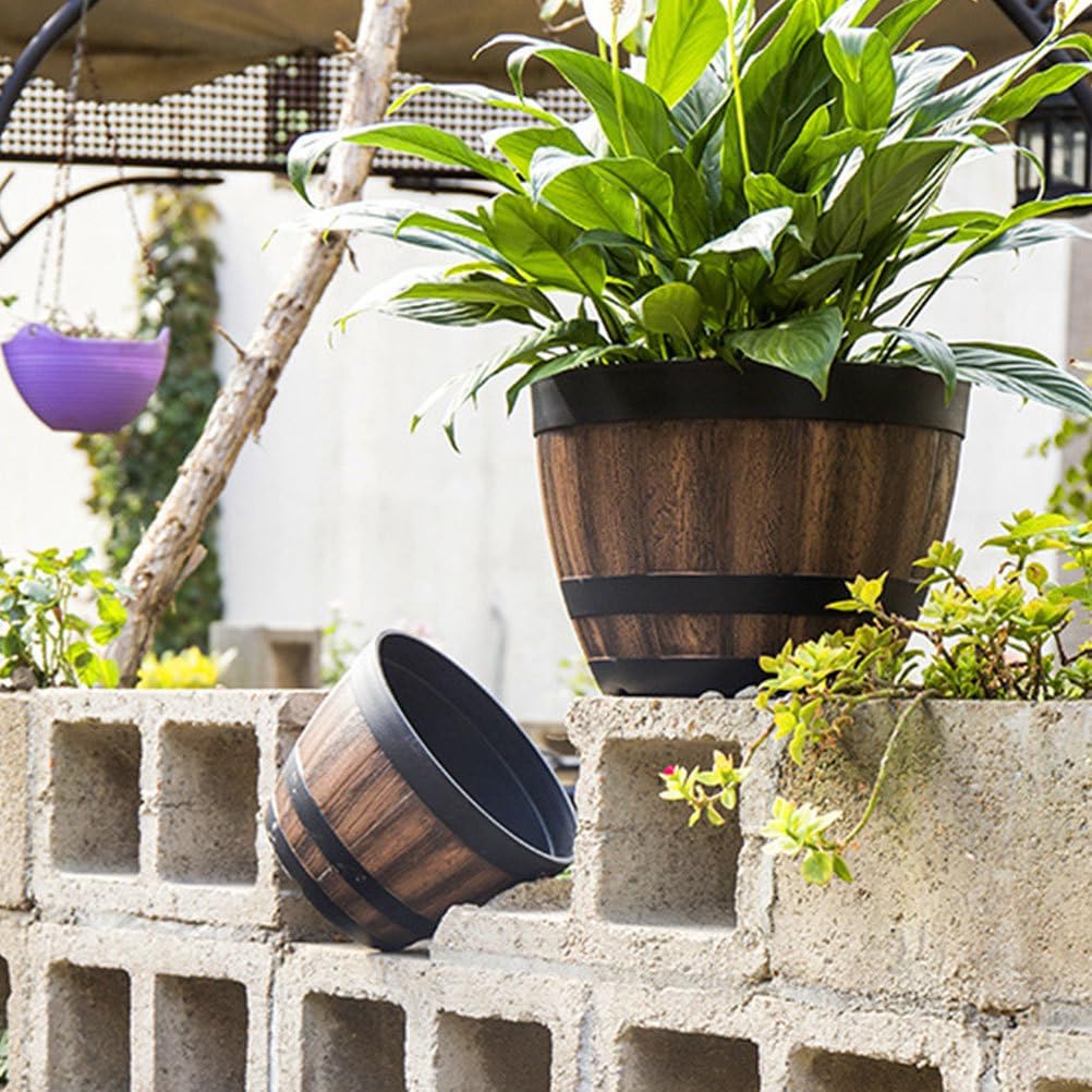 Yardwe Flowerpot Whisky Barrel Planter, Aesthetic Room Decor Planter Barrels, Garden Flower Planter Succulent Pot