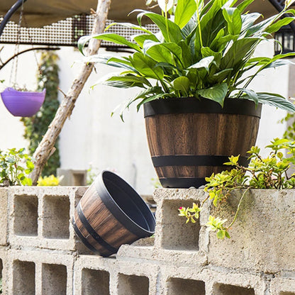 Yardwe Flowerpot Whisky Barrel Planter, Aesthetic Room Decor Planter Barrels, Garden Flower Planter Succulent Pot