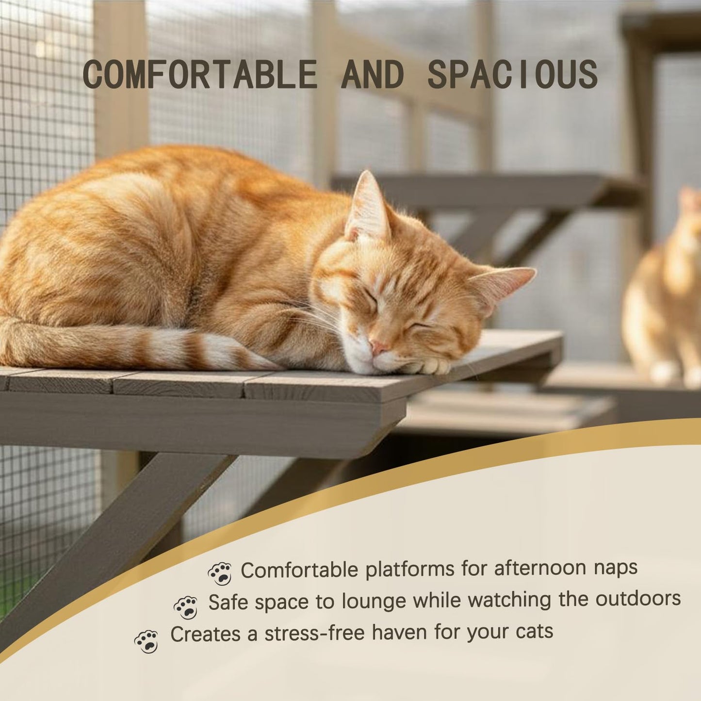 70" Large Outdoor Catio Cat Enclosure, Wood Cat Patio with Waterproof UV-Resistant Roof, Cats Shelter with 5 Platforms and 2 Resting Box, and Secure Rust-Proof Wire for Backyard or Patio