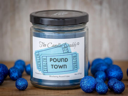 Two Tickets to Pound Town Candle, Blueberry Pound Cake Scented, Funny 6 OZ Jar, 40 Hour Burn Time