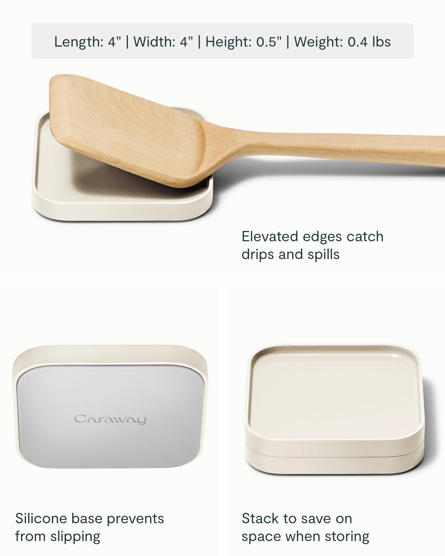 Caraway Spoon Rest Set of 2 - Stackable Spoon Holder for Kitchen Counter - Drip Catching, Heat-Resistant Design - Non-Slip Base - Cream
