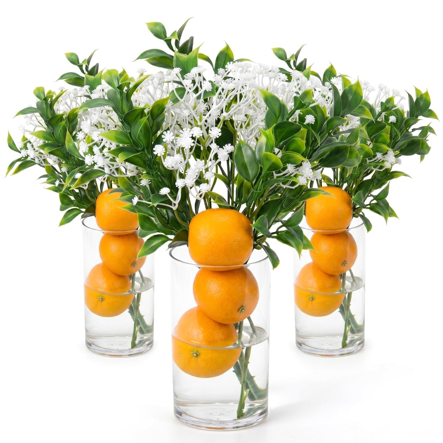 Yinder 3 Sets Little Cutie Baby Shower Table Centerpieces, DIY Floral Bouquet Kit Includes Acrylic Vases, Artificial Oranges Fillers, Fake Baby's Breath & Pomelo Leaves for Summer Home Party Decor