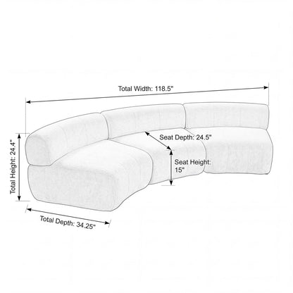 Christopher Knight Home Amino 118.5" Modular Sectional Sofa Chair, Modern Curved 3-Seater Large Sofa Couches, Comfy Upholstered Sectional Cloud Couch for Living Room, No Assembly Required, Beige