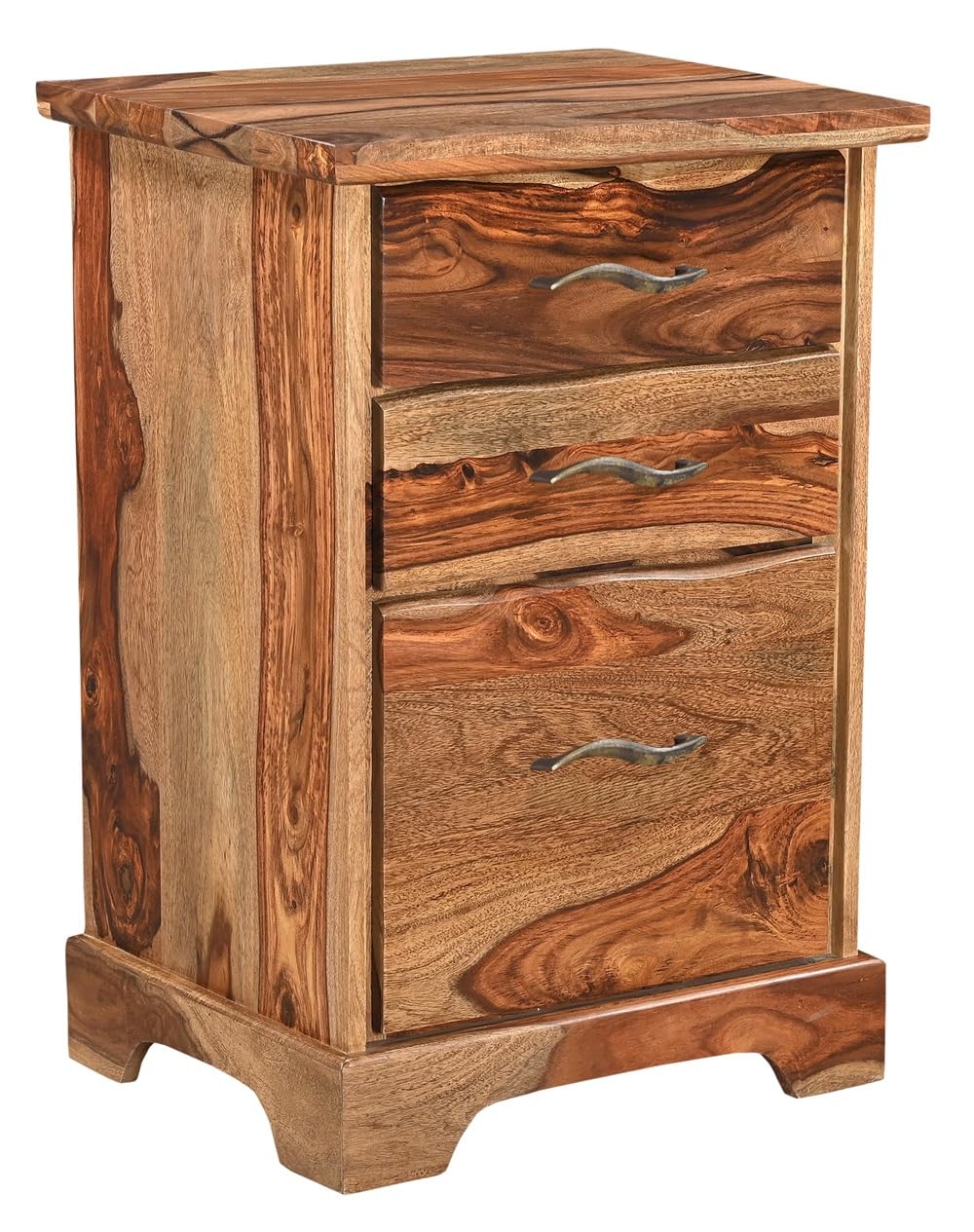 Taran Designs Darcy 3-Drawer Live Edge Solid Wood Filing Cabinet in Brown