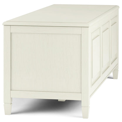 SIMPLIHOME Connaught Storage Bench - 51 inch Wide Solid Wood Trunk Bench in Antique White, Traditional Bench for Entryway with Lift-Up Lid and 3 Hidden Compartments