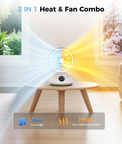 Oylus Heater and Fan Combo for Indoor Use, 2-in-1 1500W Portable Desk Heating & Cooling Fan, Oscillating with Adjustable Thermostat, 2 Heat & Fan Modes, Tip-Over Protection, Quiet Space Heater