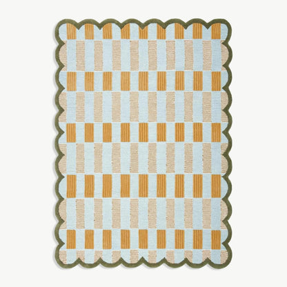 RUGWYN Hand-Tufted Scalloped Wool Area Rug, Modern Plaid Checkered Pattern, Soft & Durable Cozy Accent Rug for Living Room, Bedroom & Nursery, Handmade Decorative Floor Carpet (Light Blue, 8' x 10')