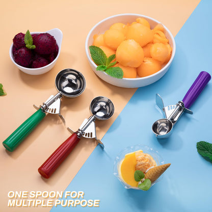 Ice Cream Scoop, Ice Cream Scooper Set Include Different Sizes, Heavy Duty Ice Cream Scoop with Trigger, Polishing Stainless Steel 18/8 Cookie Scoops for Baking, 3 Pcs of Ice Cream Sandwich Scoop