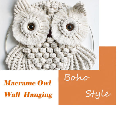 Achart Owl Macrame Wall Hanging-Hand Woven Boho Tapestry-Macrame Wall Decor -Owl Decor for Bedroom, Living Room, Nursery (Beige, L&S)