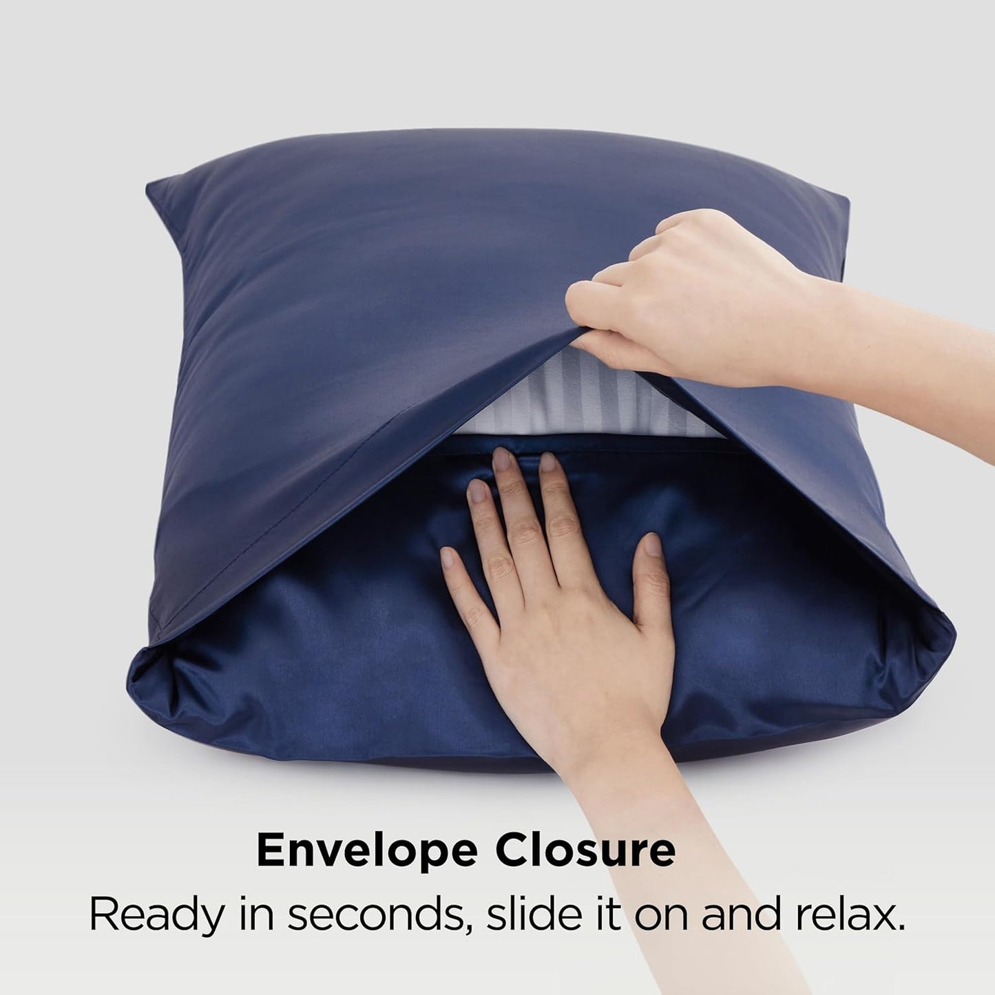 Bedsure Satin Pillowcases - Luxurious Silk-Like Queen Size Set of 2 | Navy 20x30 Inches, Envelope Closure