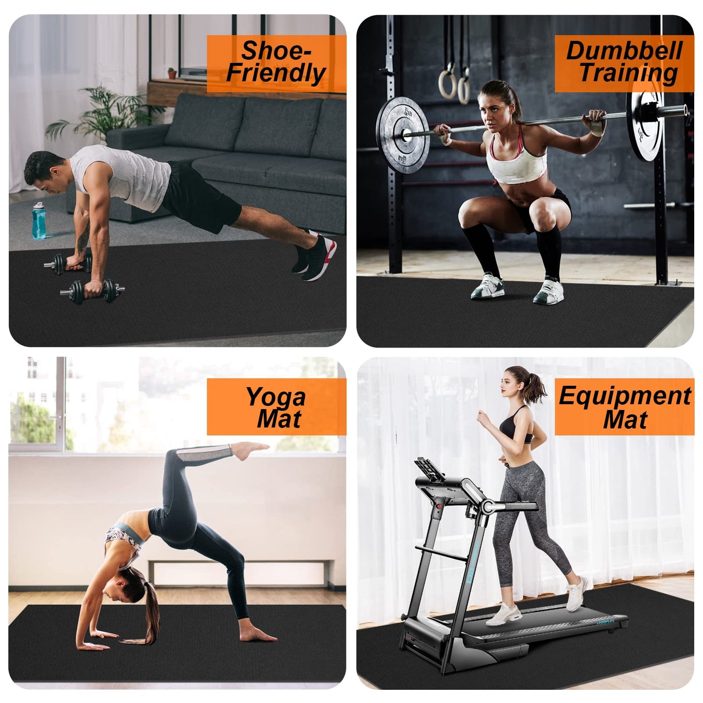 Large Workout Mat 6'x2' & 6'x4' - Home Gym Flooring for Weightlifting, Jump Rope, MMA, Yoga, Cardio, Stretch, Plyo, HIIT - Shoe-Friendly