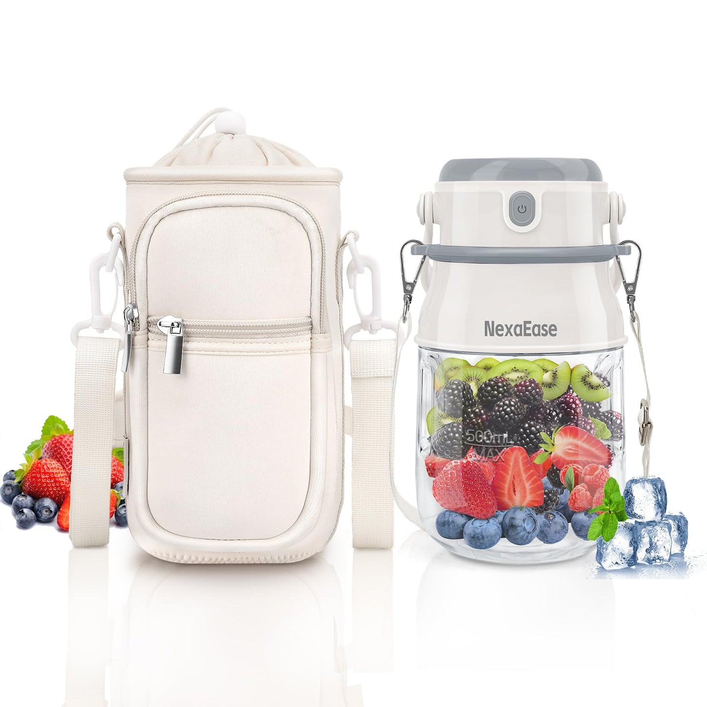 Portable Blender Personal Juicer for Shakes and Smoothies - 20 OZ Electric Protein Shaker Bottle with Insulated Sleeve, Travel Lid, USB-C Rechargeable - Mini Small Blender Cup for Kitchen, Office, Gym