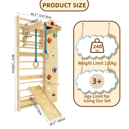Swedish Ladder 7-in-1, Indoor Wooden Playground, Rock Climbing Wall for Kids and Adults, Kids Indoor Playset, Wooden Jungle Gym, for All Levels and Abilities