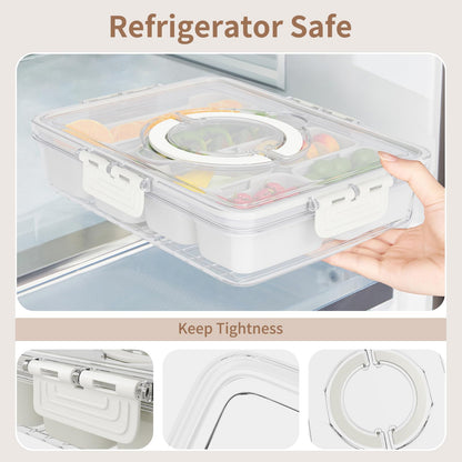 Futego Snackle Box Container,Divided Serving Tray with Lid and Handle,7 Portable Compartment Travel Snack Box for Candy Fruits Nuts Veggie for Road Trip Party Picnic (1 Pack-Dishwasher Safety)