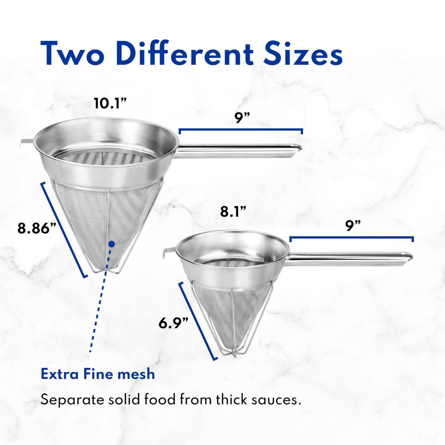 New Star Foodservice Reinforced Bouillon Strainer, 8-Inch, Fine Mesh, 18/8 Stainless Steel, Commercial Kitchen Strainer for Stocks, Sauces, Soups, and Purees