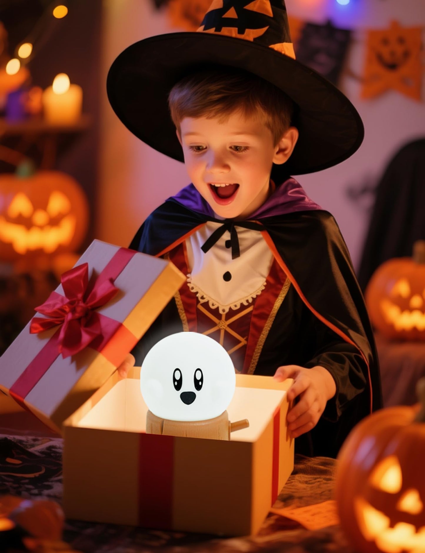 Cute Ghost Campfire Lamp, Halloween Decor,Kids Night Light，Adjustable Dimmable Rechargeable Night Light for Kids, Girls, Boys Gifts,Halloween,Christmas Decorations
