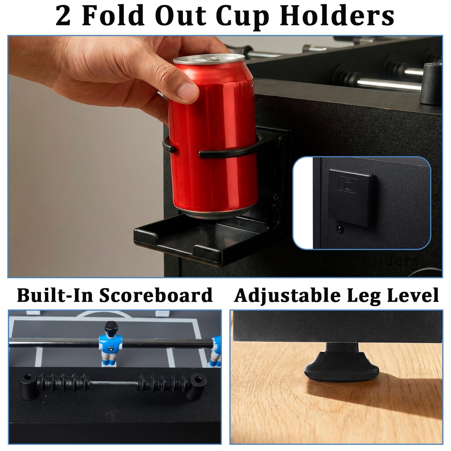 IKAYVOTO 54 Inch Full Size Regulation Foosball Table | Competition Sized Arcade Soccer Game Table for Home, Office or Game Room - Includes 4 Balls, 2 Cup Holders