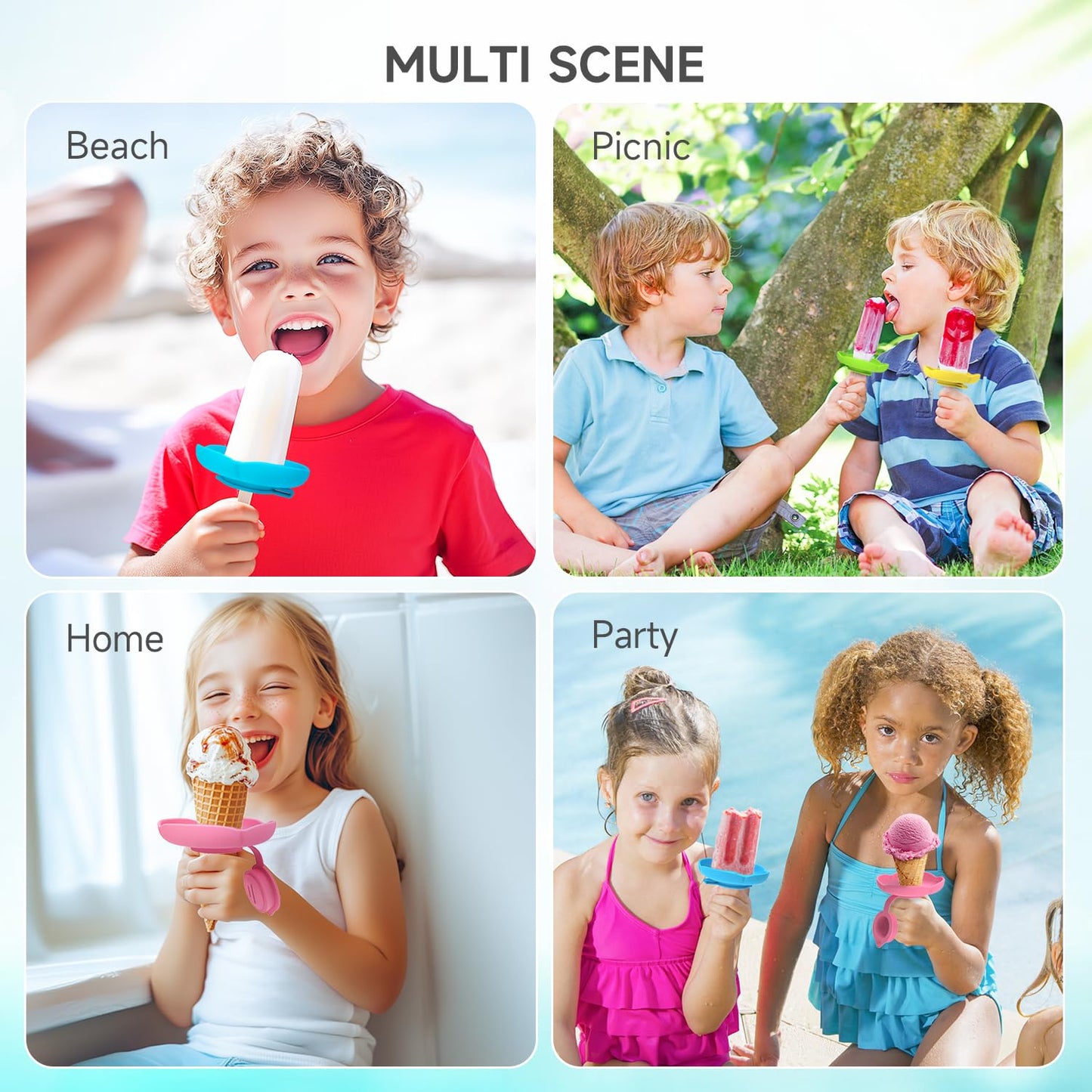 MORLIKE Silicone Popsicle Holders with Travel Case, Mess Free Ice Cream Cone Holders for Kids to Manage Melting Frozen Treats, Reusable & Dishwasher Safe Popsicle Drip Catcher for Party Home (4 Pack)