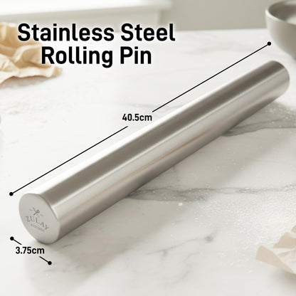 Zulay Kitchen 15.9 inch Professional Stainless Steel Rolling Pin - Lightweight Metal French Rolling Pin - Perfect for Baking, Fondant, Pizza Dough Roller, Dumpling