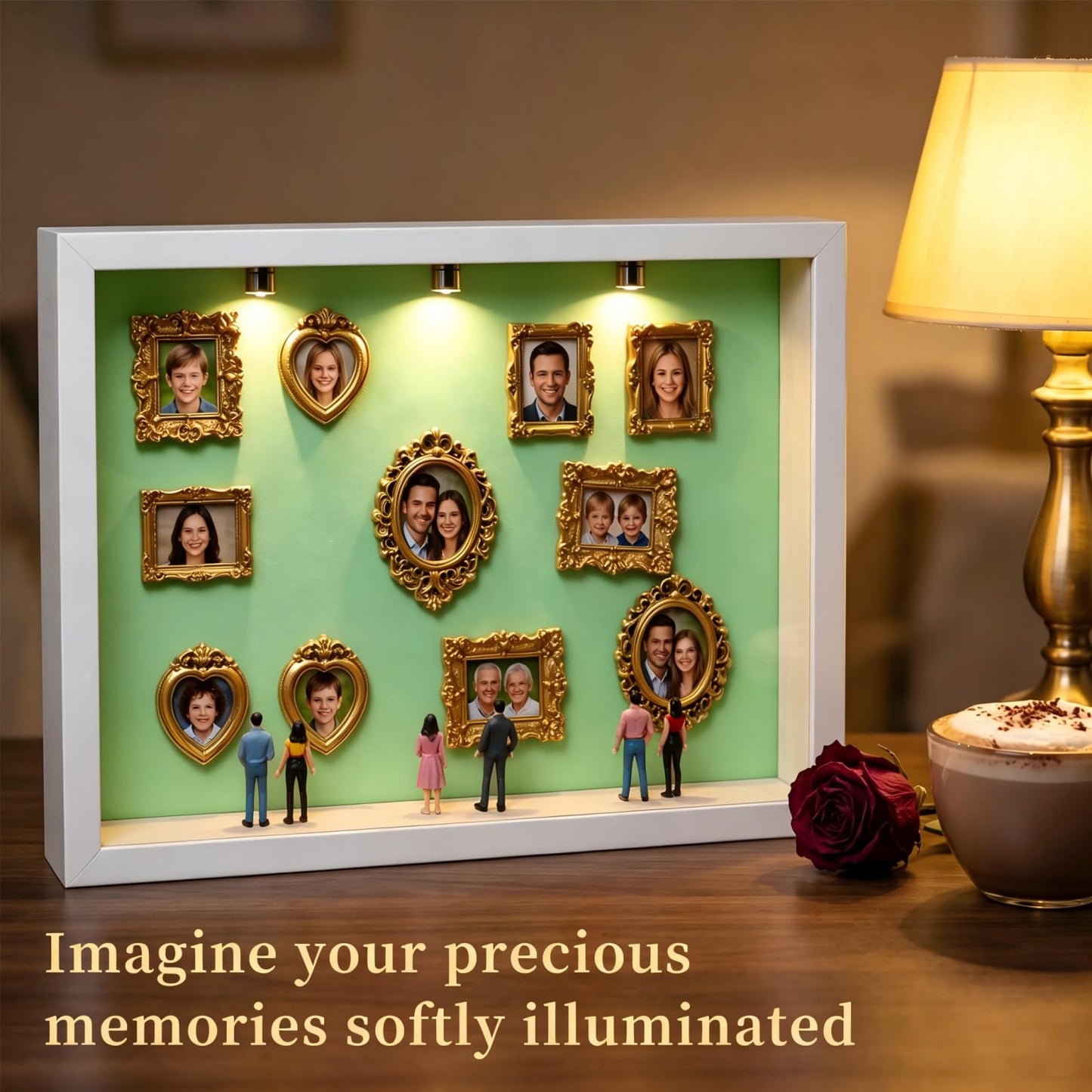 WQLLWFC Mini Museum Frame Silhouette Box Kit ，Wedding Shadow Memory Box with Gold Frames & Figurines & Background Paper，Perfect for Anniversaries, Mother's Day, Birthdays, Valentine's Day , Home Decor